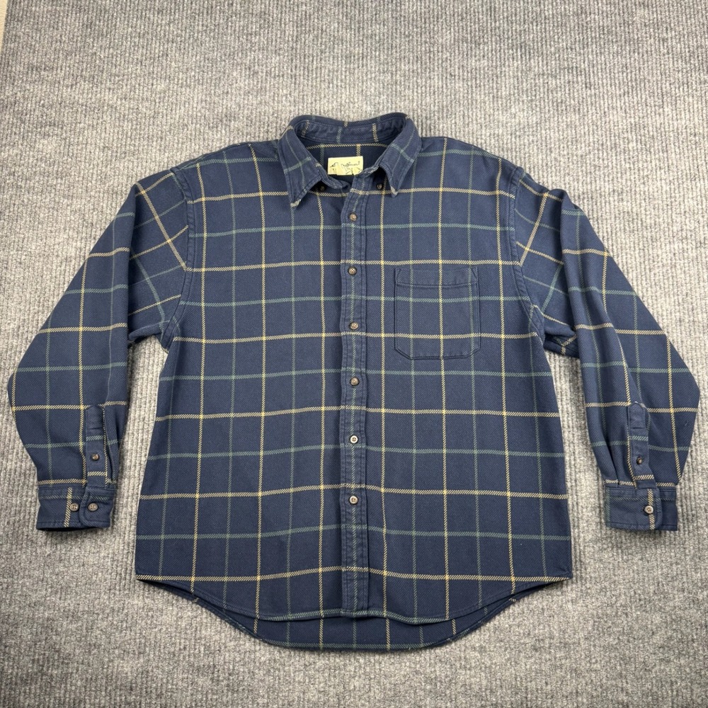 Vtg Eddie Bauer Flannel Shirt Mens‎ XL Blue Plaid Long Sleeve Heavyweight Cotton